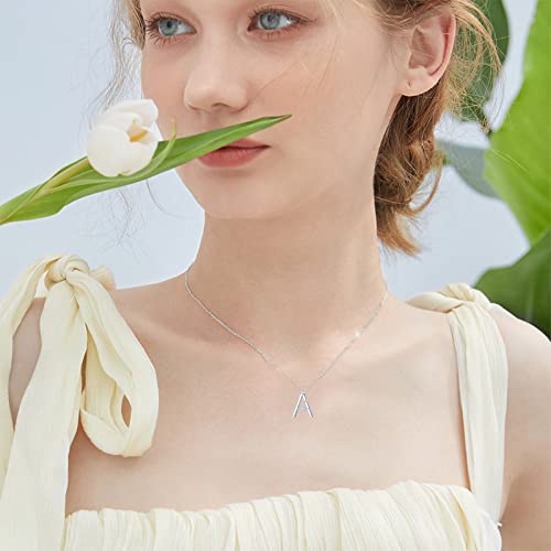 Initial Pendant Necklace 14K White Gold Plated A-Z 26 Letter Alphabet Pendant 925 Sterling Silver Jewelry Gift for Women Girls Teens - style: Alphabet - C