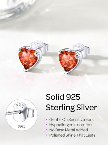 ChicSilver 925 Sterling Silver Earrings Sparkling Heart/Round/Princess Cut Birthstone Earrings for Women Birthday Jewelry with Gift Box - style: B.July(Ruby)-Heart Cut