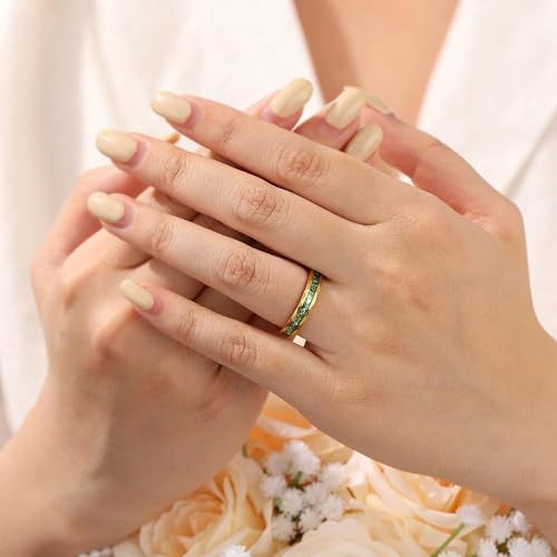 4mm/8mm Tungsten Wedding Bands for Men Women Ruby/Morganite/Emerald | Aquamarine/Zirconia, Black/Rose Gold/14K Gold, Engagement Promise Ring, Anniversary Valentine Day Birthday Gift for Him/Her - color: 4mm Gold and Green