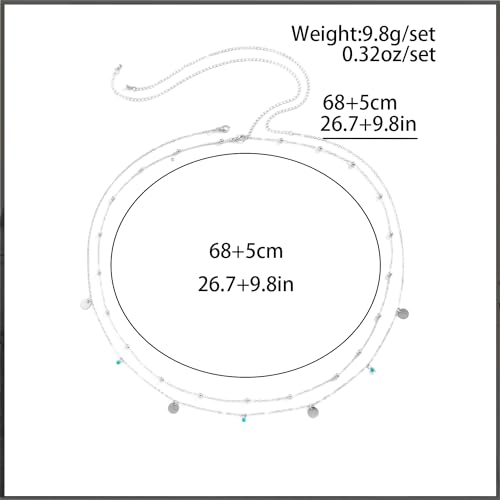 Waist Chains for Women Gold Waist Chain Silver Belly Chain Adjustable Layered Body Chain Sequin Belly Chains Sexy Bikini Beach Jewelry for Women (26.8-36.6 Inch) - style: turquoise+silver