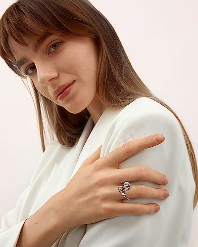 WOWORAMA Chunky Open Rings for Women Gold Silver Adjustable Dome Teardrop Rings Bold Thick Statement Rings Simple Stackable Band Rings - color: Silver-tone Teardrop Ring