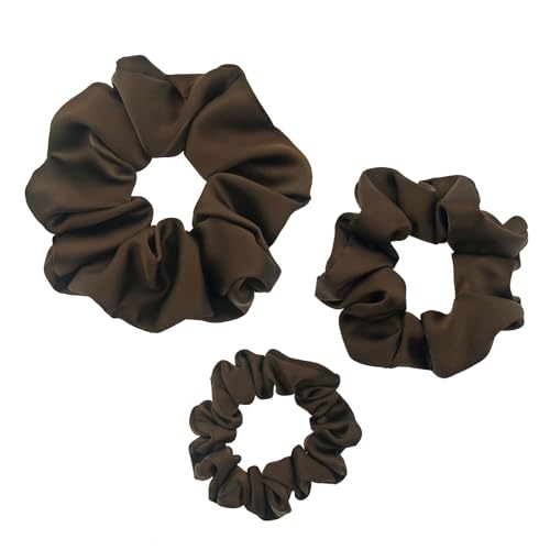3 Pieces Satin Scrunchies Set for Hair No Crease Elastic Hair Ties for Women and Girls (Dark Brown) - color: Dark Brown