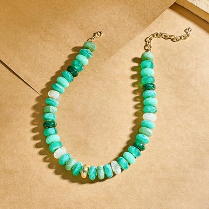 Chunky Colorful Bead Necklace Summer Fashion Statement Boho Beaded Chunky Necklace for Women Adjustable Length Lightweight Cool Suitable for Beach Vacation Daily Wear & Summer Parties - color: Green
