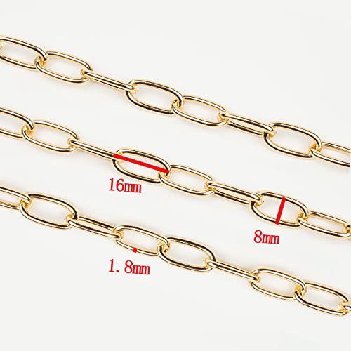 16.4 Feet Aluminum Oval Light Gold Chains for Jewelry Making Unwelded Paperclip Link Cable Chain Roll Necklace Chains Bulk with Lobster Clasps and Jump Rings - color: 8×16mm-Gold