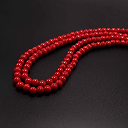 Long Pearl Necklaces for Women Cream White Faux Pearl Strand Layered Necklace Costume Jewelry - color: Solid Red