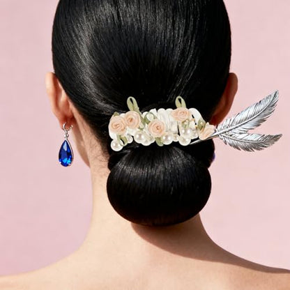 6pcs Pearl Flower Spiral Hair Ties Set – Multi Color (deep Pink, Cream, Light Pink) Coil Hair Bands for Women Ponytail Holders, No Crease Elastic Scrunchies for Festivals and Daily