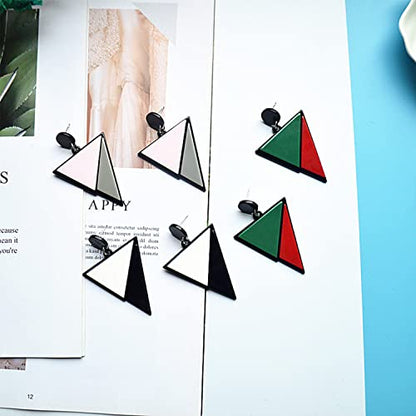 Fashion White Black Triangle Stud Earrings Acrylic Geometric Round Drop Dangle Earrings for Women Girls Summer Holiday Party Jewelry