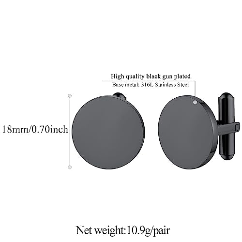 FindChic Stainless Steel Round Cufflinks with Custom Text/Picture/Monogram Letters 18K Gold Plated/Black Color for Men Groom Suits Shirts, with Gift Box - style: 01. simple round-custom text (black)