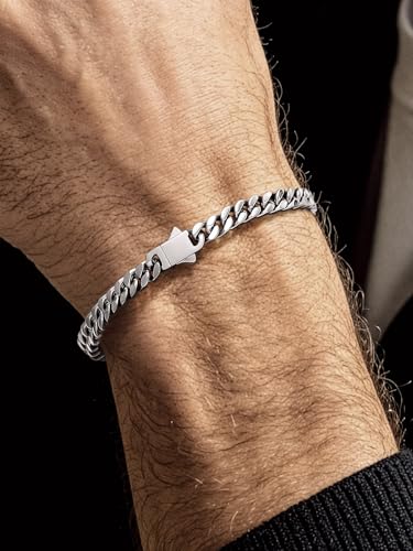Bandmax Mens Hip Hop Cuban Link Bracelets 5/7/9/12MM Stainless Steel Miami Curb Chain Bracelet Silver/Gold Plated/Black Wristlet Chains for Men 7"-9" - color: 01 5MM-Steel