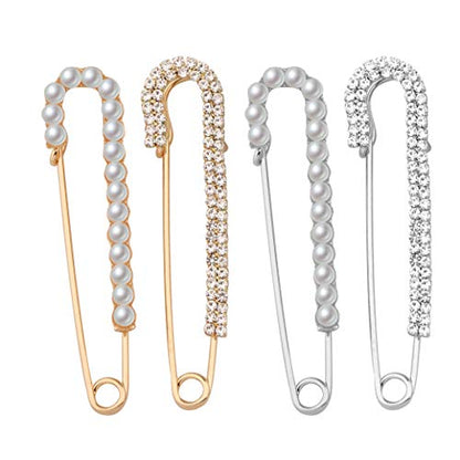 MYOPSARK 4 Pieces Sweater Shawl Clips Faux Pearl Brooch Pins Shirts Dresses Cardigan Collar Clip Safety Pin For Women