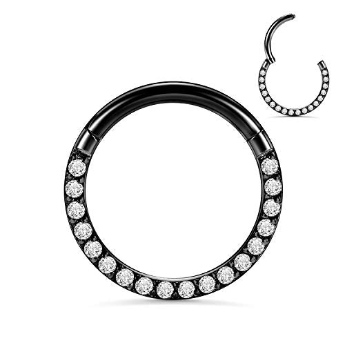 GAGABODY Septum Ring 16 Gauge Earrings Daith Jewelry Surgical Steel Hinged Nose Rings Nose Hoop Cartlidge Earring Hoop Helix Rook Piercing Jewelry - color: Style1:1pc Black-Clear CZ