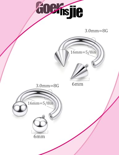 ASTM F136 Titanium 20/18/16/14/12/8/6/4/2g Internally Threaded Horseshoe Nose Septum Ring Gauge Earrings Lip Rings Prince Albert Jewelry Hoop Piercings for Women Men - size: 8g*16mm