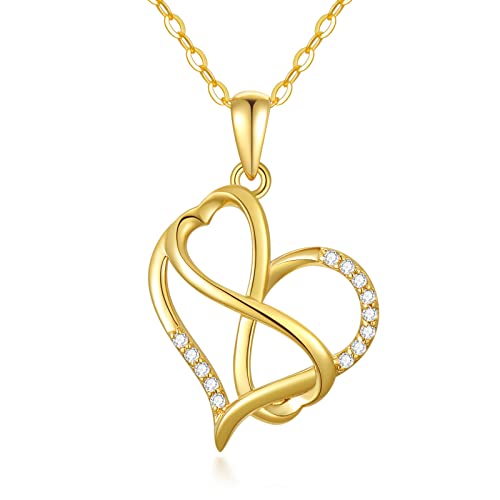SISGEM 14K Real Gold Heart Necklace for Women,Yellow Gold Love Pendant Necklace Triple Hearts Jewerly Gifts for Birthday Anniversary 16+1+1 inch - color: Heart Infinity-2