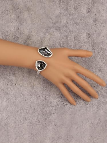 GelConnie Chunky Cuff Bangle Bracelet for Women, Statement Jewelry | Gold and Silver Tone Cuff Bangles with Resin, Crystal and Textured Accents for Party, Vacation and Dressy Looks - style: Bangle 05-Silver