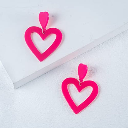Set Heart Love Couple Colorful Stud Hoop Dangle Earrings 80 90s Retro Earrings Rectangle for Women Jewelry Gifts Geometric Valentine’s Day Neon Bright Fluorescence Costume - color: pink