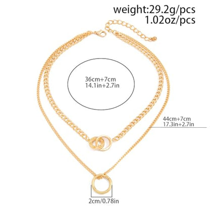 Gold Layered Necklace for Women Chunky Stacked Chain Link Paperclip Evil Eye Necklace Trendy Punk Jewelry - color: W-GoldD
