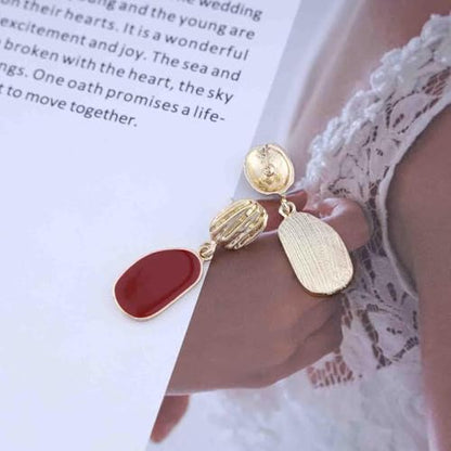 Vintage Oval Enamel Burgundy Earrings Gold Hammered Disc Stud Earrings Enamel Red Drop Earrings Irregular Burgundy Dangle Earrings Red Acrylic Geometric Earrings Jewelry for Women