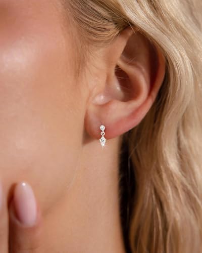 Flat Back Earrings for Women Cartilage Helix | Comfortable Dainty Cute Dragon Bee Bird Phoenix Dragonfly Cute Animal Leaf Spiral Rhombus Design Flatback Stud Earrings - color: silver dangle