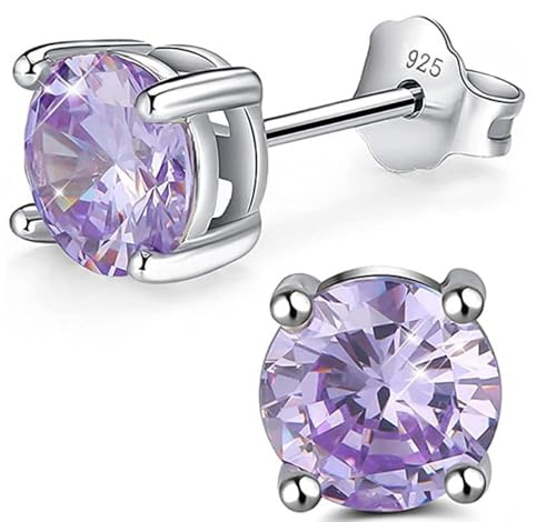Adabele Authentic Sterling Silver Birthstone Stud Earrings 6mm 8mm Cubic Zirconia Imitation Diamond Gemstone Hypoallergenic Nickel Free Tarnish Resistant Women Fine Jewelry - color: June, size: 8mm/2 Carat/Large