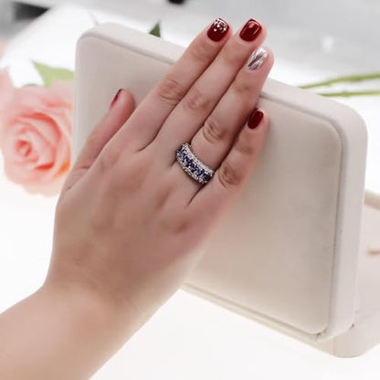 Uloveido Beautiful Women's 7 Stones Wedding Band Oval Cubic Zirconia Engagement Anniversary Rings J501 - color: Platinum-Purple