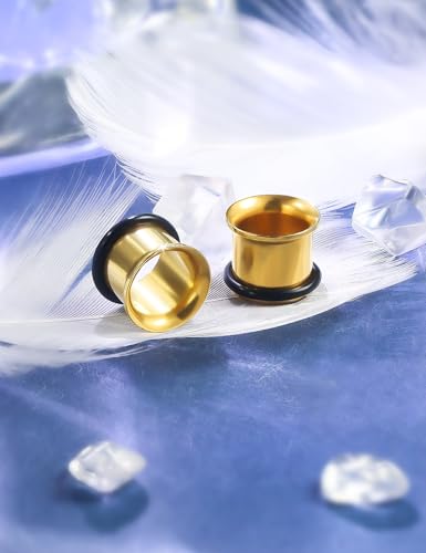 Jenxnjsjo 14g to 7/8in Ear Gauges Plugs Tunnels Taper Earrings Stretching Expander Kit Set for Women Men - color: 103: Single Flare, Gold, size: 12g to 00g (8 sizes)