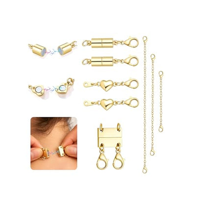Extra Strong Magnetic Necklace Clasps and Closures, Necklaces Separator for Layering Stacks, Necklace Chain Extenders for Women, Magnet Detangler Clasp Bracelet 8Pcs 16K Gold Plated - color: 8Pcs-16K Gold Plated