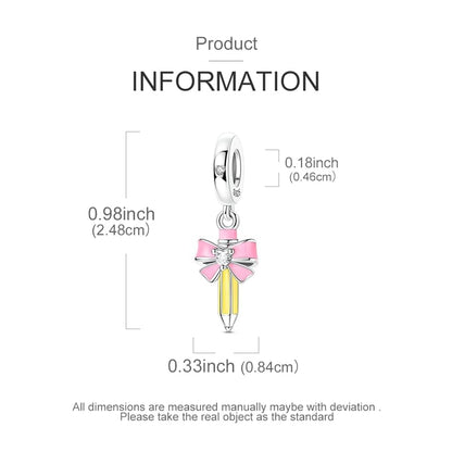 925 Sterling Silver Charms for Bracelets and Necklaces Beads Jewelry Charms for Women - color: Pink Bow Pencil Charm