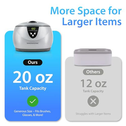 Magnasonic Ultrasonic Cleaner, 20oz Stainless Steel Tank, Digital Timer, 5 Cleaning Modes, w/ 8oz Gem & Jewelry Cleaner Concentrate Solution for All Jewelry, Eyeglasses, Watches, Dentures, Retainers - color: Silver, size: Ultrasonic Machine and Cleaning S