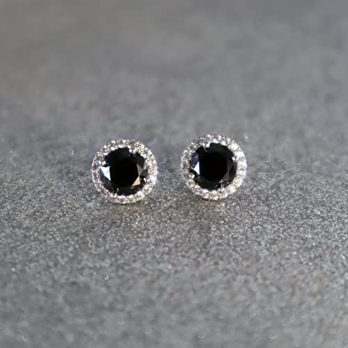 YOMELA Round Cubic Zirconia Stud Earrings for Women | Everyday Dainty, Diamond-Like Brilliance, CZ Halo Birthstone Studs, Hypoallergenic & Lightweight, Elegant & Versatile - color: Black