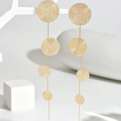 Gold Dangle Earrings for Women Long Statement Drop Boho Gold Chandelier Disc Tassel Earrings Dangle for Party Wedding Trendy Jewelry Gifts - color: A1-gold