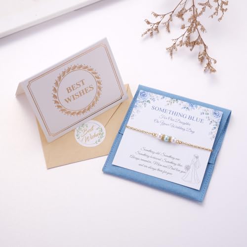 Ralukiia Something Blue Anklet for Bride, Walk Down the Aisle Anklet, Wedding Day Foot Jewelry, Something Blue Wedding Gifts for Bride, Bridal Ankle Bracelet, Bridal Shower Gift - color: Our Daughter Gold