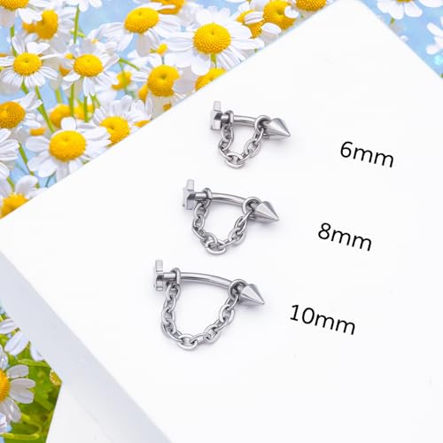 3 Pcs 316L Stainless Steel 16G Tragus Helix Rook Piercing Jewelry with Chain, Cartilage Earrings for Women, Belly Button Ring Vertical Labret Lip Piercing Jewelry - color: Silver, size: Star