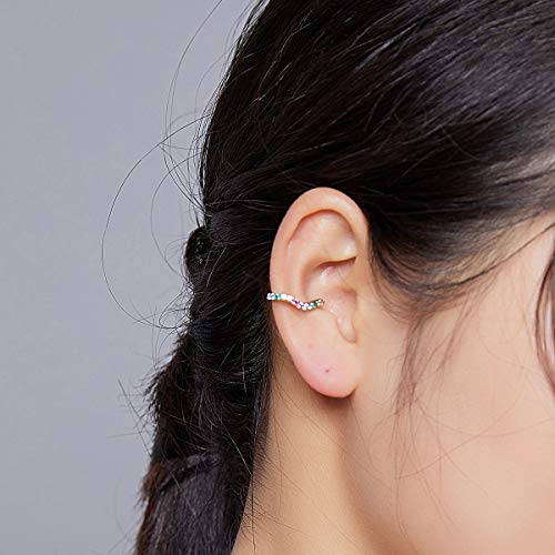 Colorful CZ Wave Ear Cuffs Cartilage Earrings Silver Plated Rainbow Crystal Rhinestone Non Piercing Clip On Wrap Earring Jewelry for Women