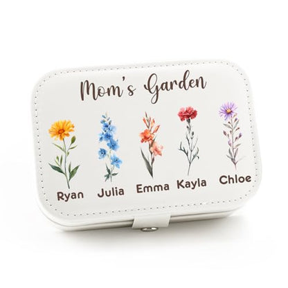Personalized Jewelry Box Gifts for Women Custom Travel Jewelry Case Organization Leather Customized Birthday Anniversary Bridesmaid Gifts - color: 007-Pink/White-Flower