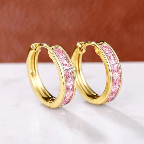 Fashionable Hoop Earrings with Princess Square Cubic Zirconia for Women - color: E6097