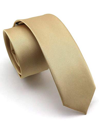 JEMYGINS 2.4" Solid Color Skinny Tie and Pocket Square with Tie Clip Sets for Men (6cm) - color: Gold