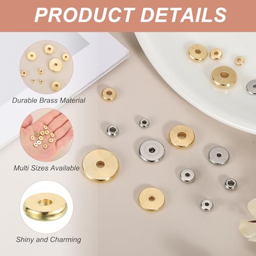 MECCANIXITY 40Pcs Rondelle Spacer Beads 10mm Diameter 3mm Hole Size 2.5mm Thick Metal Flat Disc Charm Circle for Bracelet Earring Necklace Jewelry Making, Gold - color: Gold, size: 10mm Dia x 3mm Hole Sizex 2.5mm Thick
