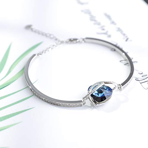 AOBOCO I Love You Jewelry - Sterling Silver Blue Purple Love Heart Bangle Bracelet Embellished with Crystals from Austria, Fine Anniversary Birthday Jewelry Gifts for Women - style: 03 Infinity Blue Bracelet