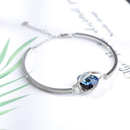 AOBOCO I Love You Jewelry - Sterling Silver Blue Purple Love Heart Bangle Bracelet Embellished with Crystals from Austria, Fine Anniversary Birthday Jewelry Gifts for Women - style: 03 Infinity Blue Bracelet