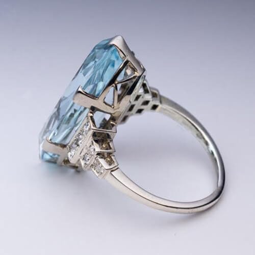 White Gold Plated Blue Cubic Zirconia Engagement Rings Wedding Bridal Band Promise Rings Evening Parties Anniversary Valentine's Day Gifts Eternity Bands for Women - size: 8
