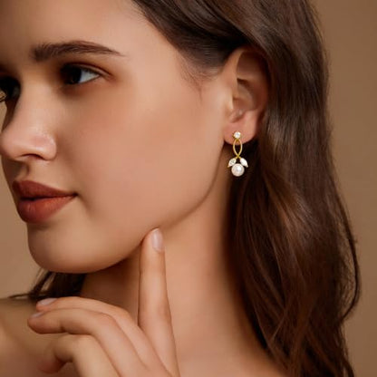 Pearl Earrings for Women 14k Gold/Silver Pearl Drop Earrings Long White Pearl Tassel Dangle Statement Earrings Bridal Wedding Dainty Prom Earrings Birthday Gifts Jewelry - color: Gold CZ Pearl Earrings