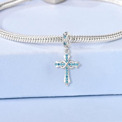 HappyStar 925 Sterling Silver Charms Infinity Design Birthstone Charms for Bracelets with 5A Cubic Zirconia Cross Necklace for Women Dangle Pendant Compatible Pandora Bracelets Happy Birthday Gifts - color: 93-December Birthstone Charms