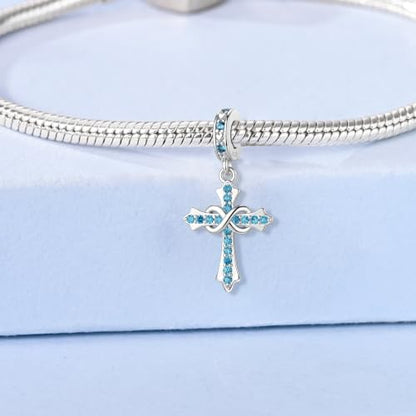 HappyStar 925 Sterling Silver Charms Infinity Design Birthstone Charms for Bracelets with 5A Cubic Zirconia Cross Necklace for Women Dangle Pendant Compatible Pandora Bracelets Happy Birthday Gifts - color: 93-December Birthstone Charms