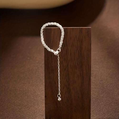 925 Sterling Silver Adjustable Link Chain Rings for Women Daughter | Dainty 14k Gold Plated Evil Eye/Cross/Flower Ring Sparkly Twist Rope with Bead Dangle Stackable Ring Jewelry Birthday Gifts - color: Silver