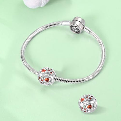 925 Sterling Silver Lucky Clover Birthstone Charms for Bracelets Dangle Pendant with 5A Cubic Zirconia Compatible Pandora Bracelets, Ladies Birthday Gift - style: 1-January