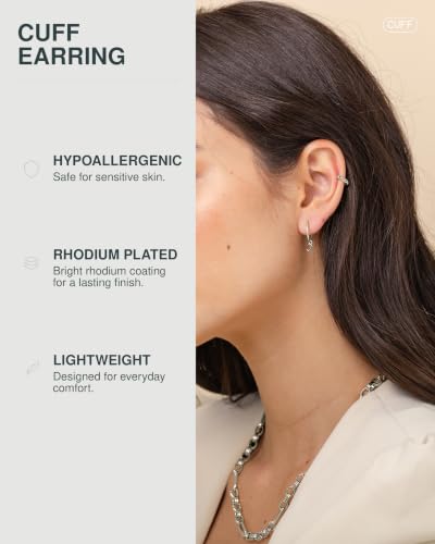 PAVOI 14K Gold Plated 925 Sterling Silver Round Huggie Ear Cuff Earrings for Women | Clip On Cartilage Cuff Earrings - style: Studded