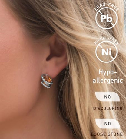 Gifts for Women, Wish Stone Stud Earrings with Birthstone Crystals, 18K Rose Gold Plated or Silver-tone - color: 211-November-Amber Brown-Silvertone
