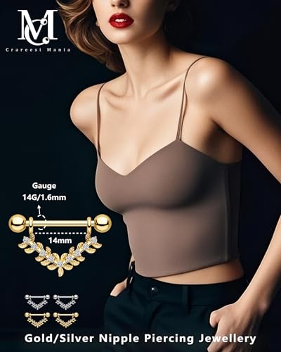 Nipple Shield Ring 316L Stainless Steel Nipple Piercing Jewelry 14G Flower Nipple Barbell for Women and Men - color: Gold