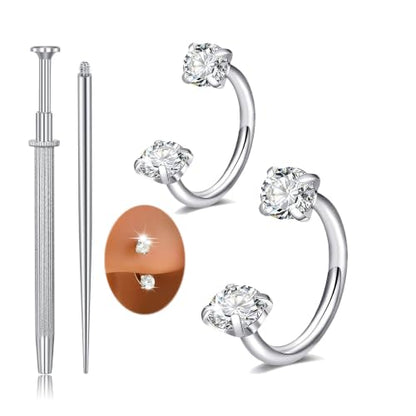 6mm 7mm 8mm 20g Horseshoe Nose Ring Hoop 18 gauge Double Gem Horse Shoe Nose Rings for Women Surgical Steel Half Hoop U Shape Small Silver Gold Tragus Earring Helix Piercing Jewelry Septum Ring - color: silver