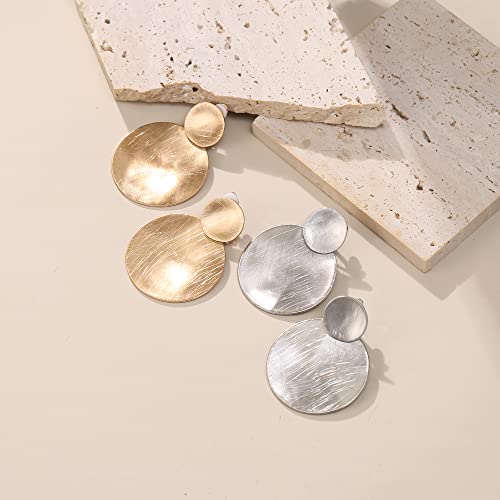 FANZE 2-3 Pairs Clip on Earrings Drop Earrings Set,Big Matte Gold Earrings Statement Earrings Jewelry Gift for Women - color: Set-3
